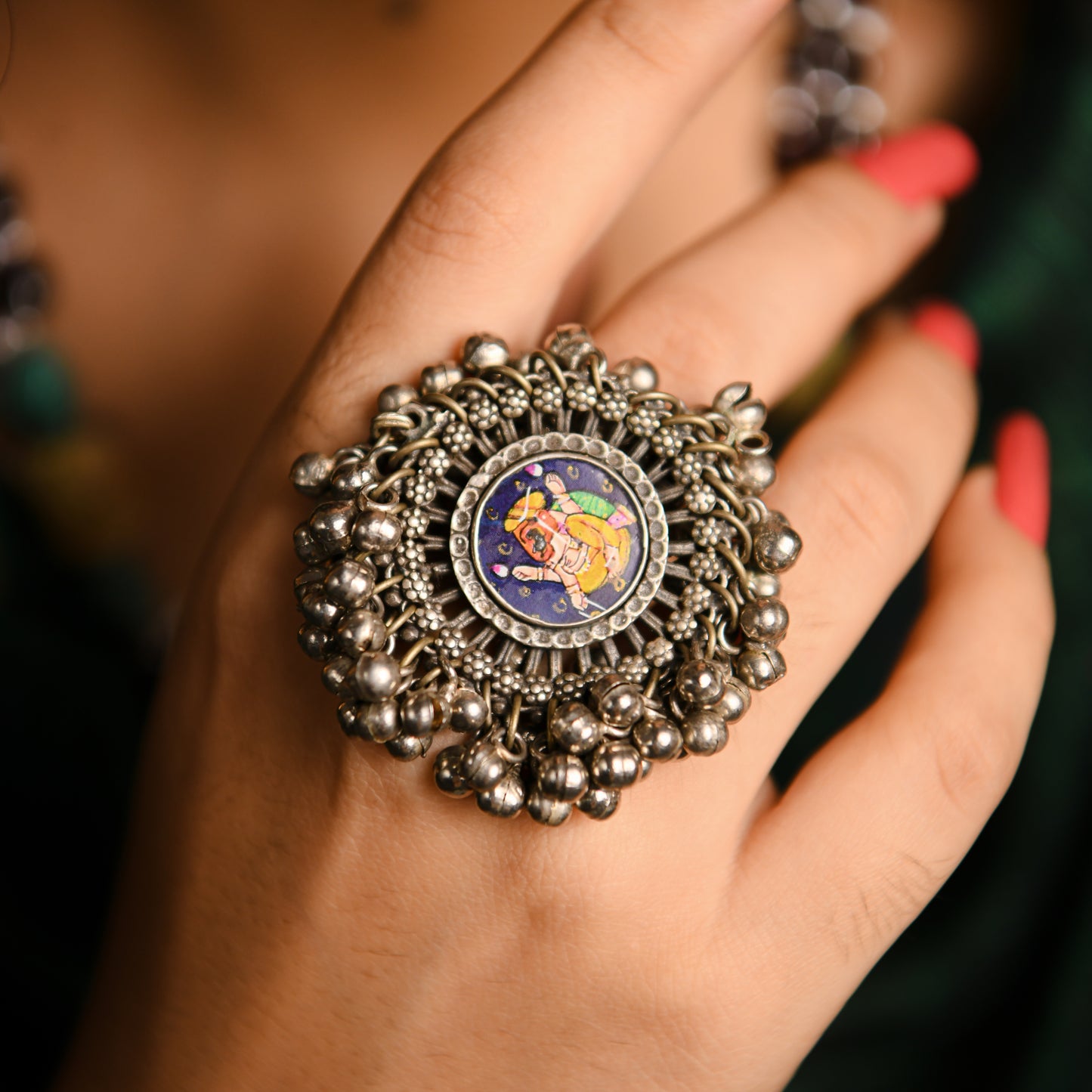 Handpainted Ganesha Ghunghroo Ring