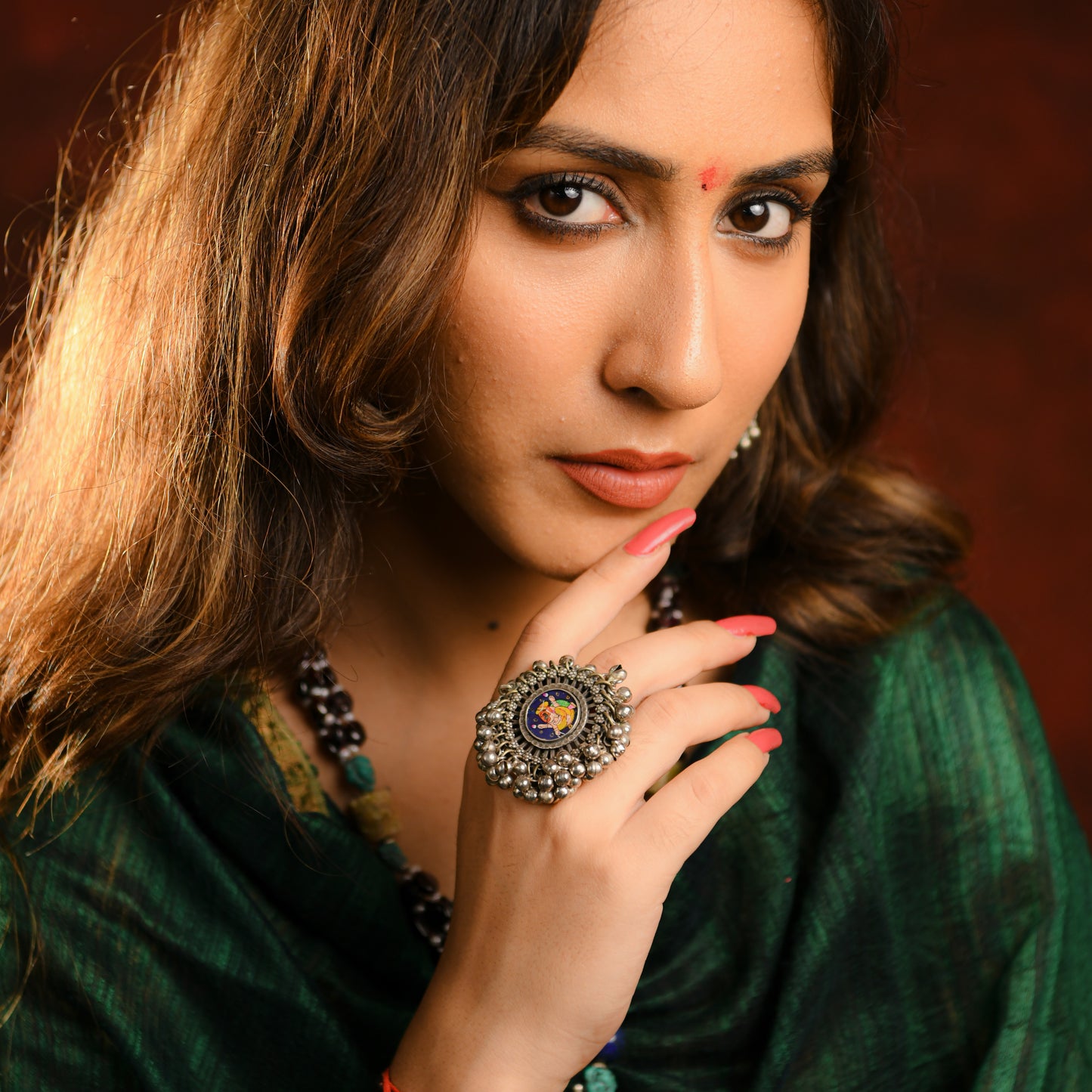 Handpainted Ganesha Ghunghroo Ring