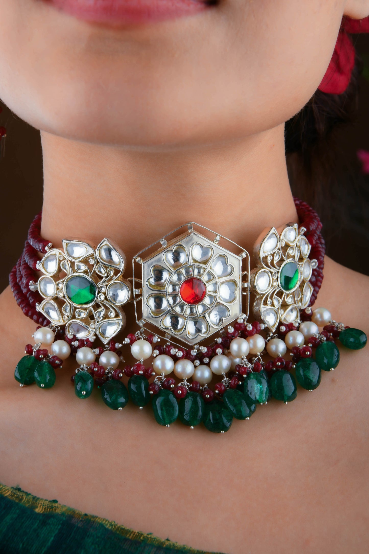 Silver Kundan Designer Choker Set