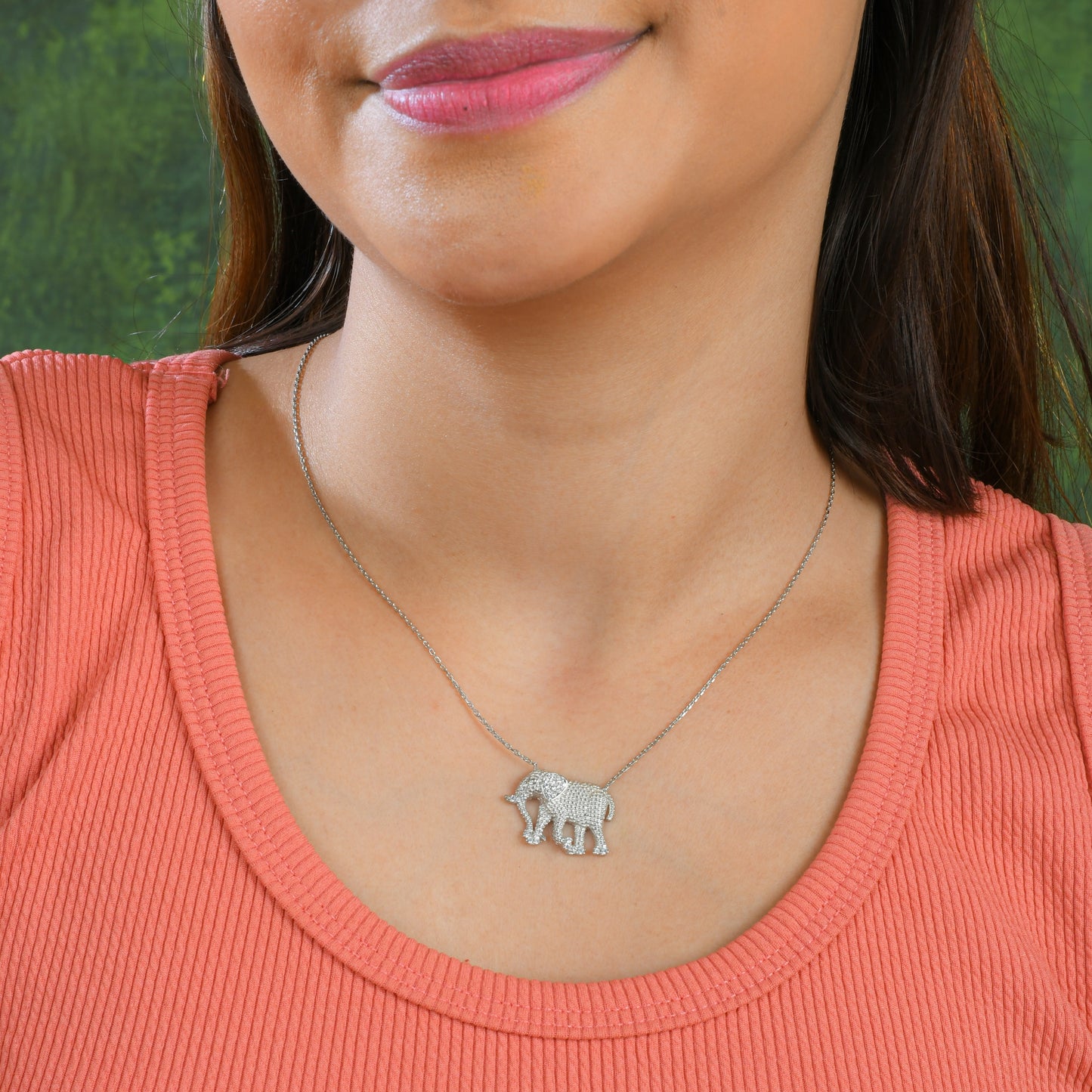 Wild Elephant Silver Zirconia Necklace