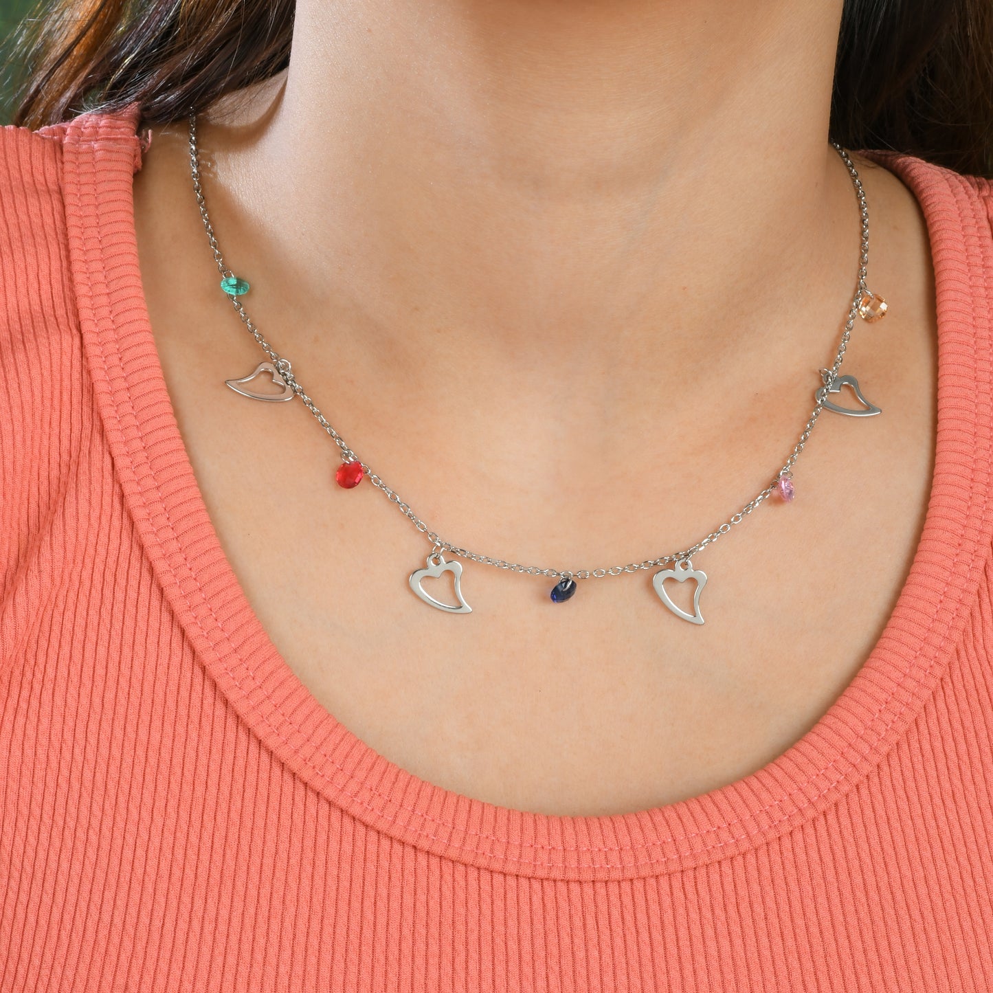 Colours Of My Heart Silver Zirconia Necklace