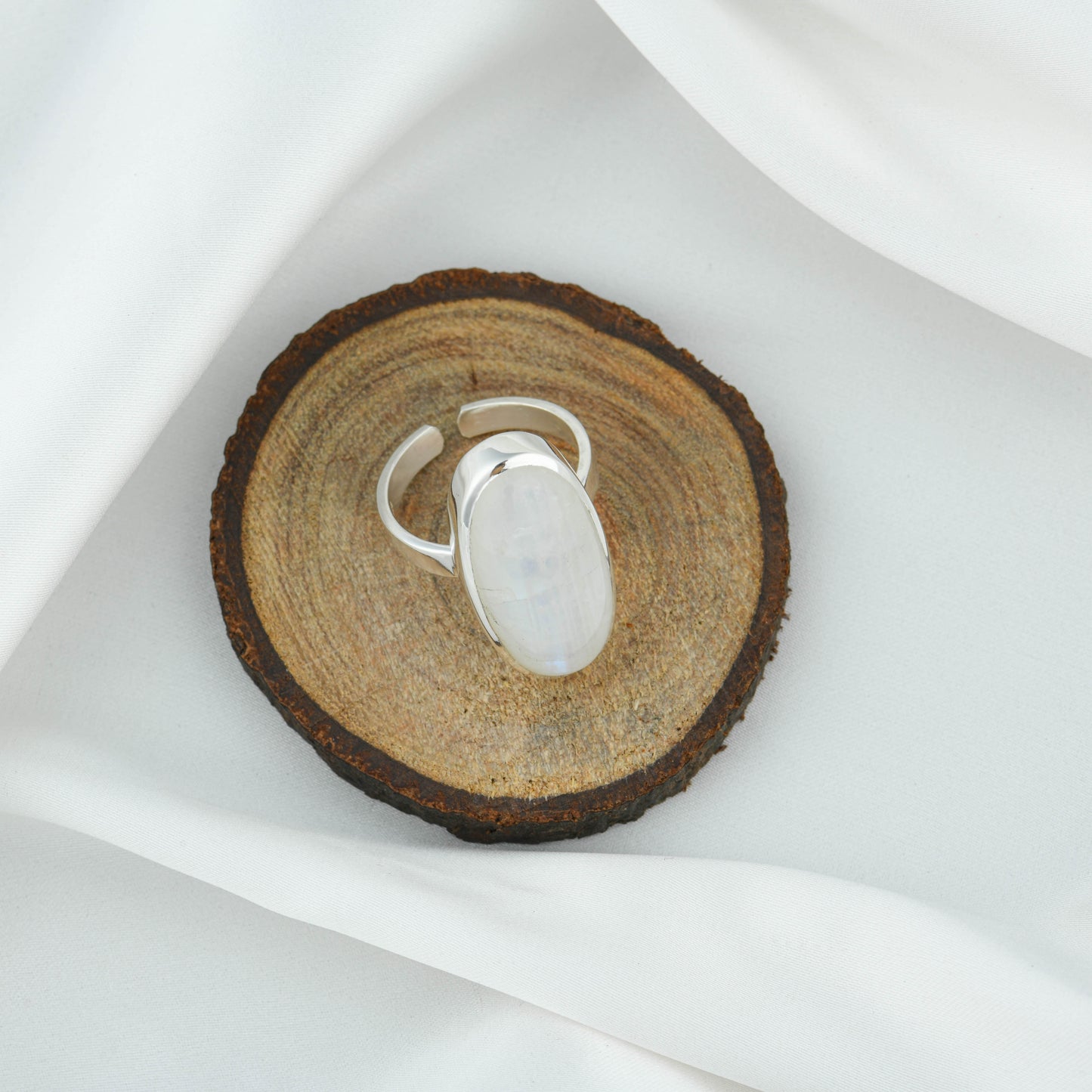 Elliptical Moonstone Silver Ring