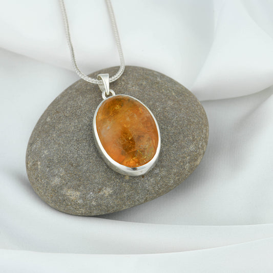 Natural Citrine Oval Silver Pendant