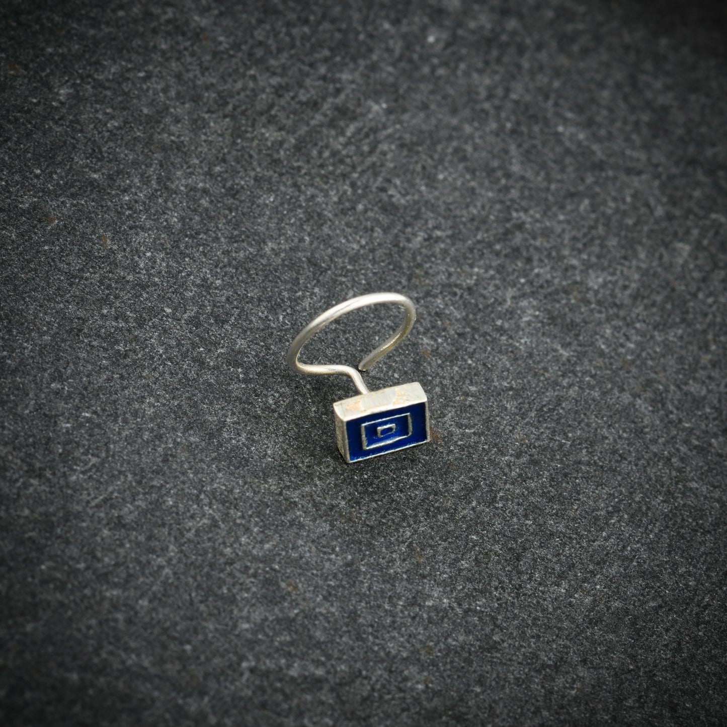 Blue Diamond Shaped Silver Nose Pin