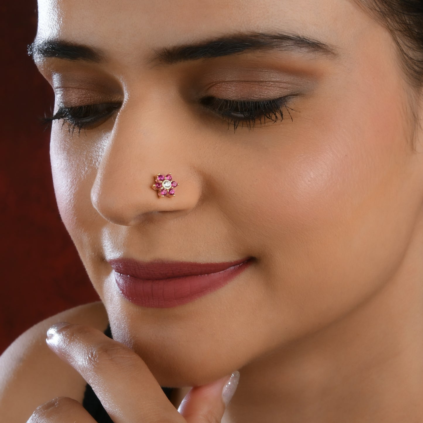 Ruby Star Gold Plated Silver Nose Pin