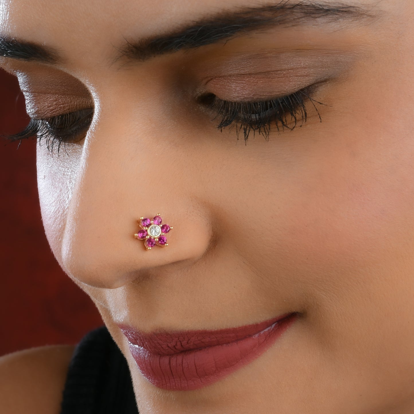 Ruby Star Gold Plated Silver Nose Pin
