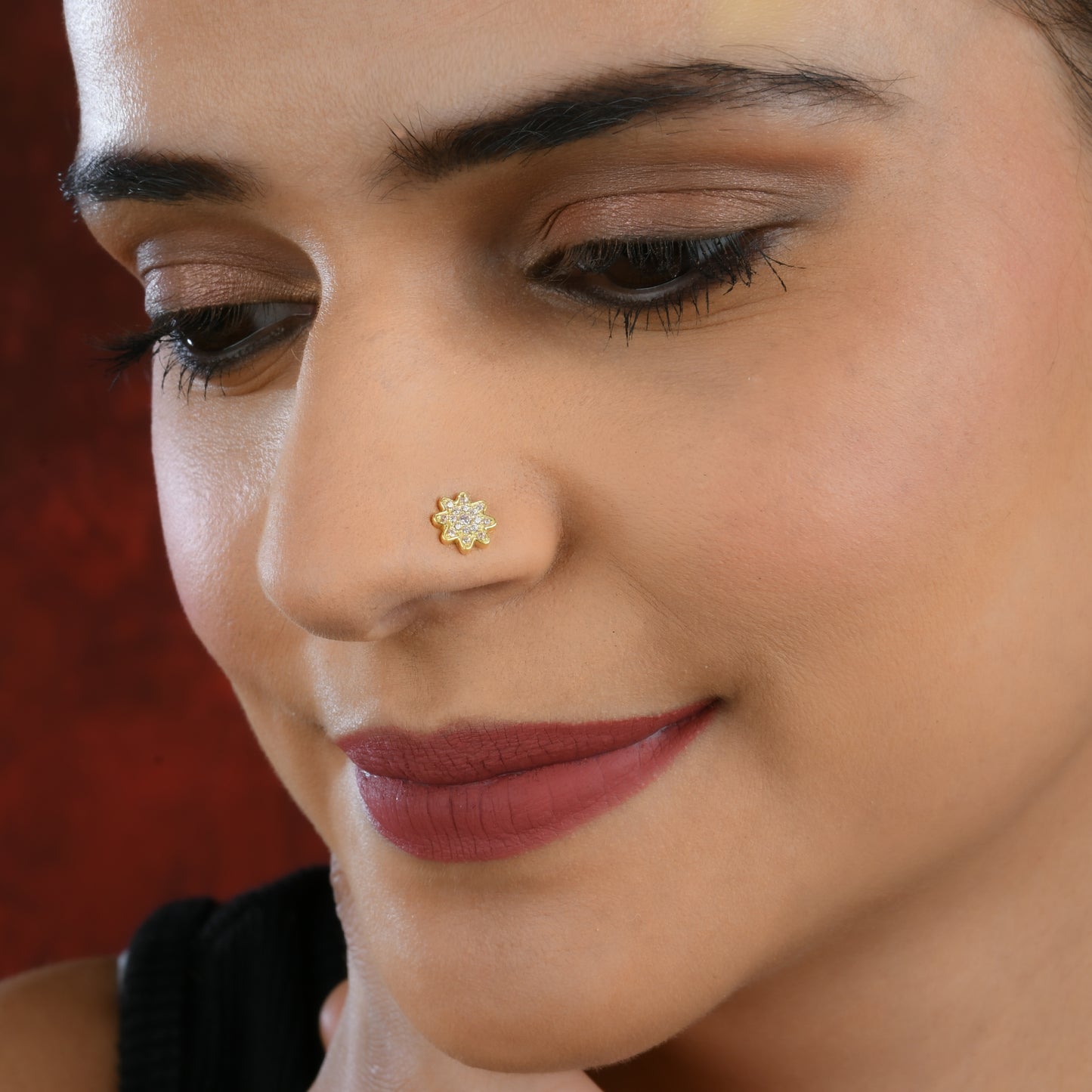 Peach Star CZ Gold Plated Silver Nose Pin
