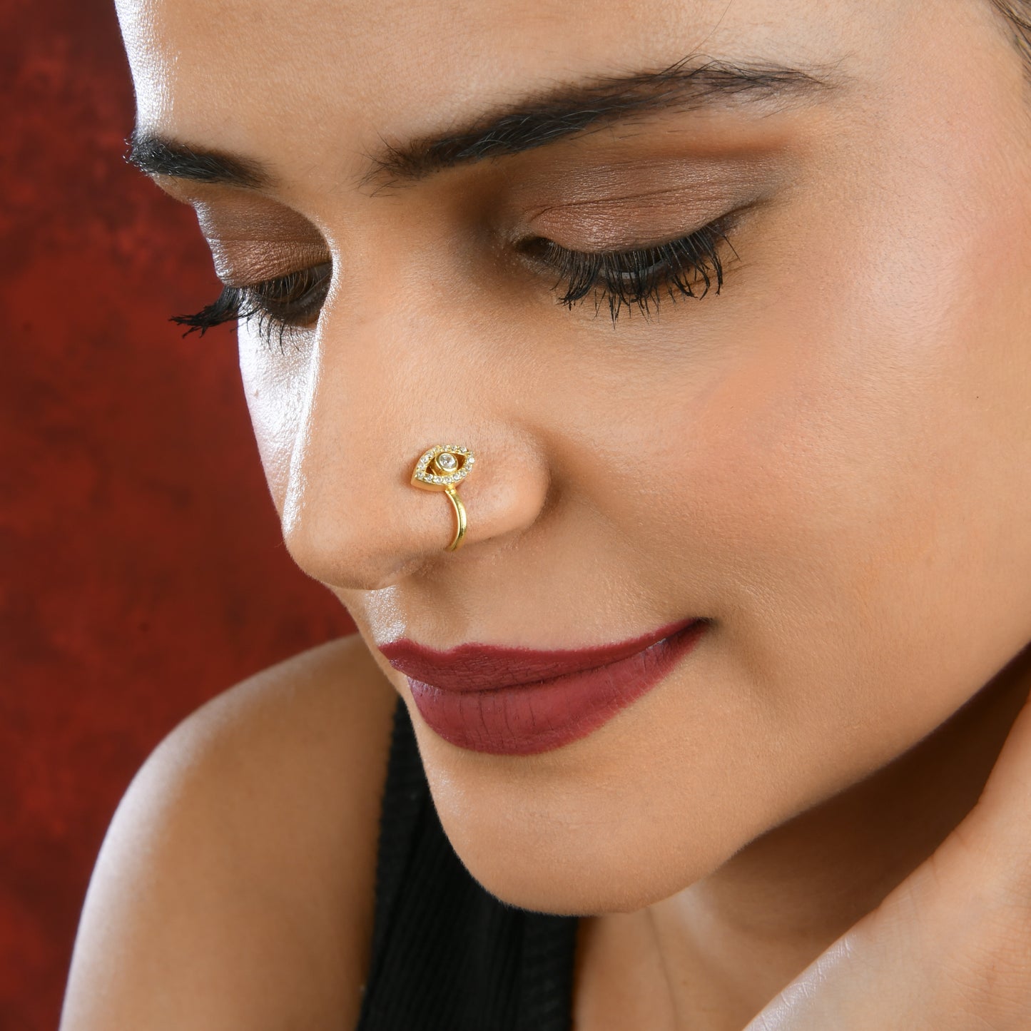 Evil Eye Gold Plated Silver Clip on Nose Pin
