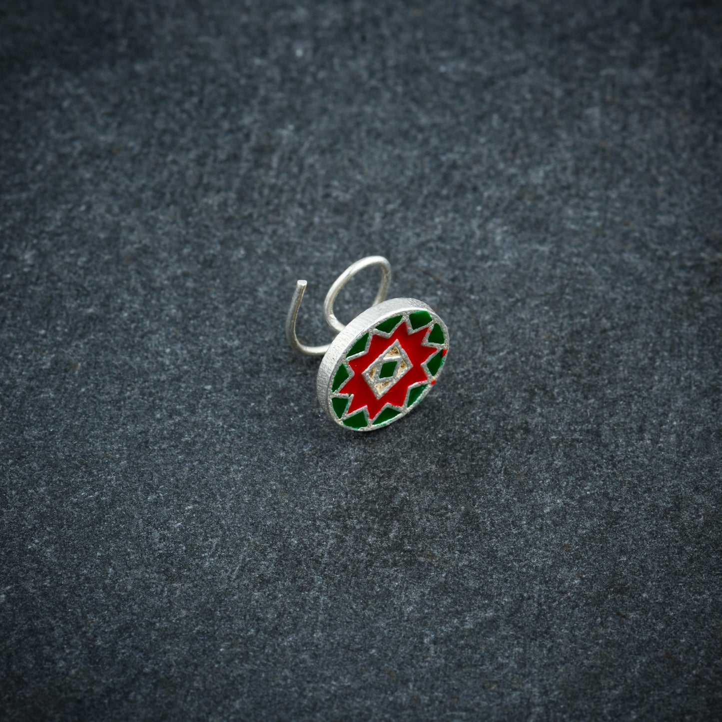 Starry Red Mandala Silver Nose Pin