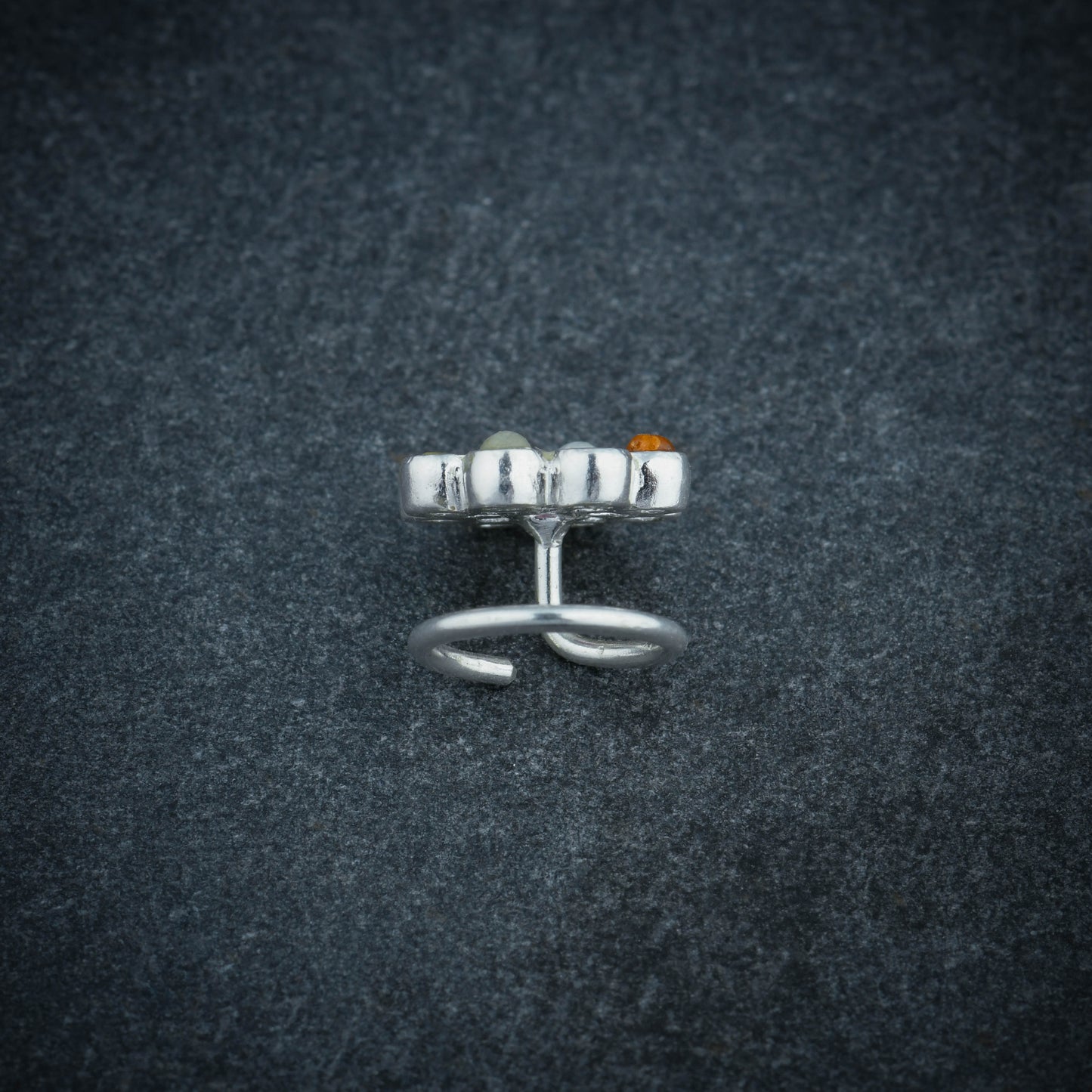 Nav Ratna Wire Type Silver Nose Pin