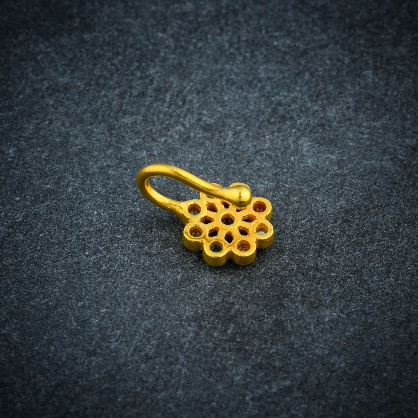 Nav Ratna Gold Plated Silver Clip On Nose Pin