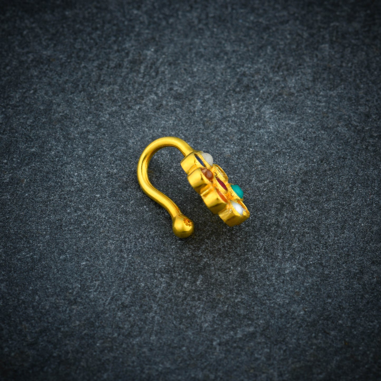 Nav Ratna Gold Plated Silver Clip On Nose Pin