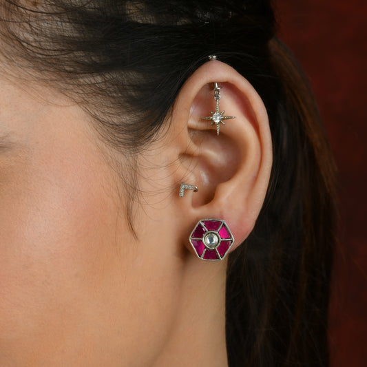 Ornate Pink Kundan Studs