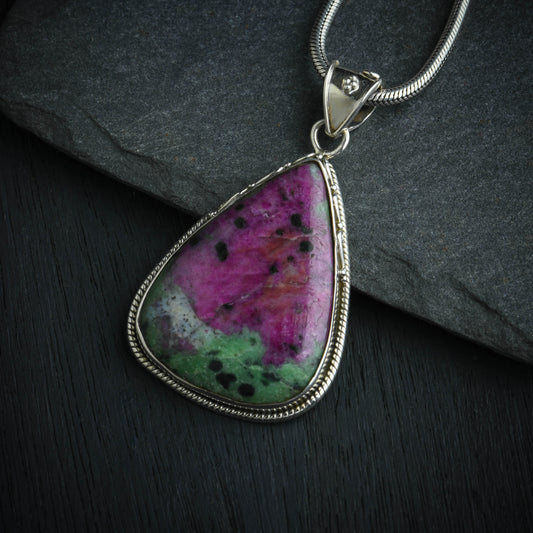 Ruby Zoisite Drop Silver Pendant