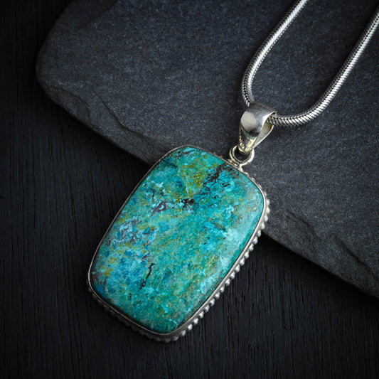 Tranquil Blue Chrysocolla Silver Pendant