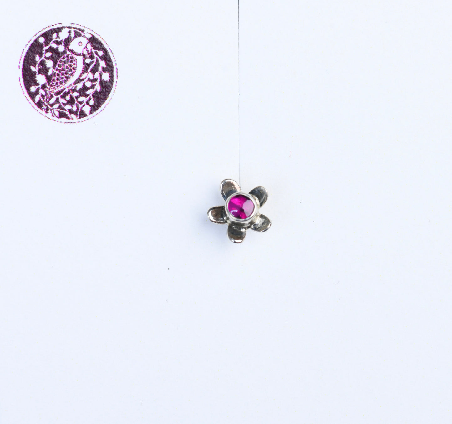 Mogra Pink Silver Nose Pin