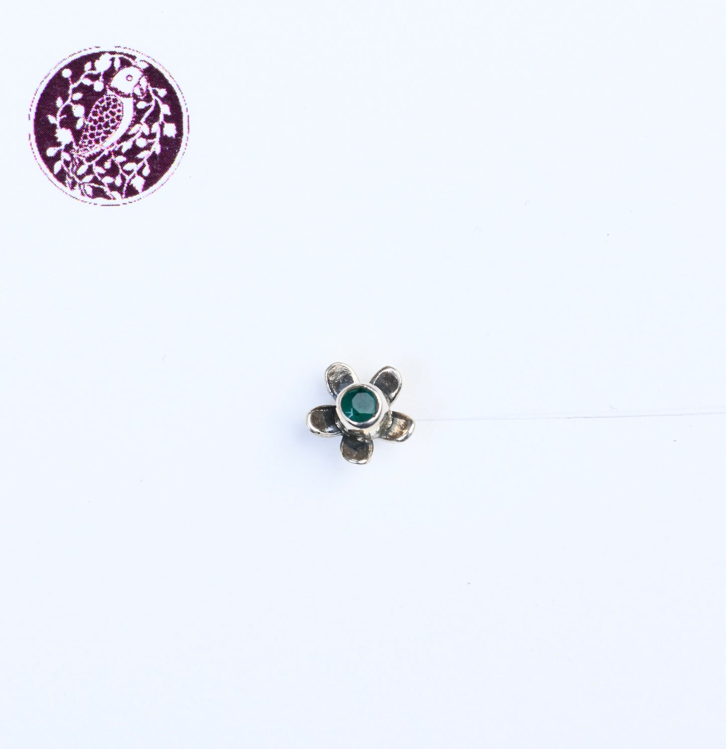 Mogra Green Silver Nose Pin
