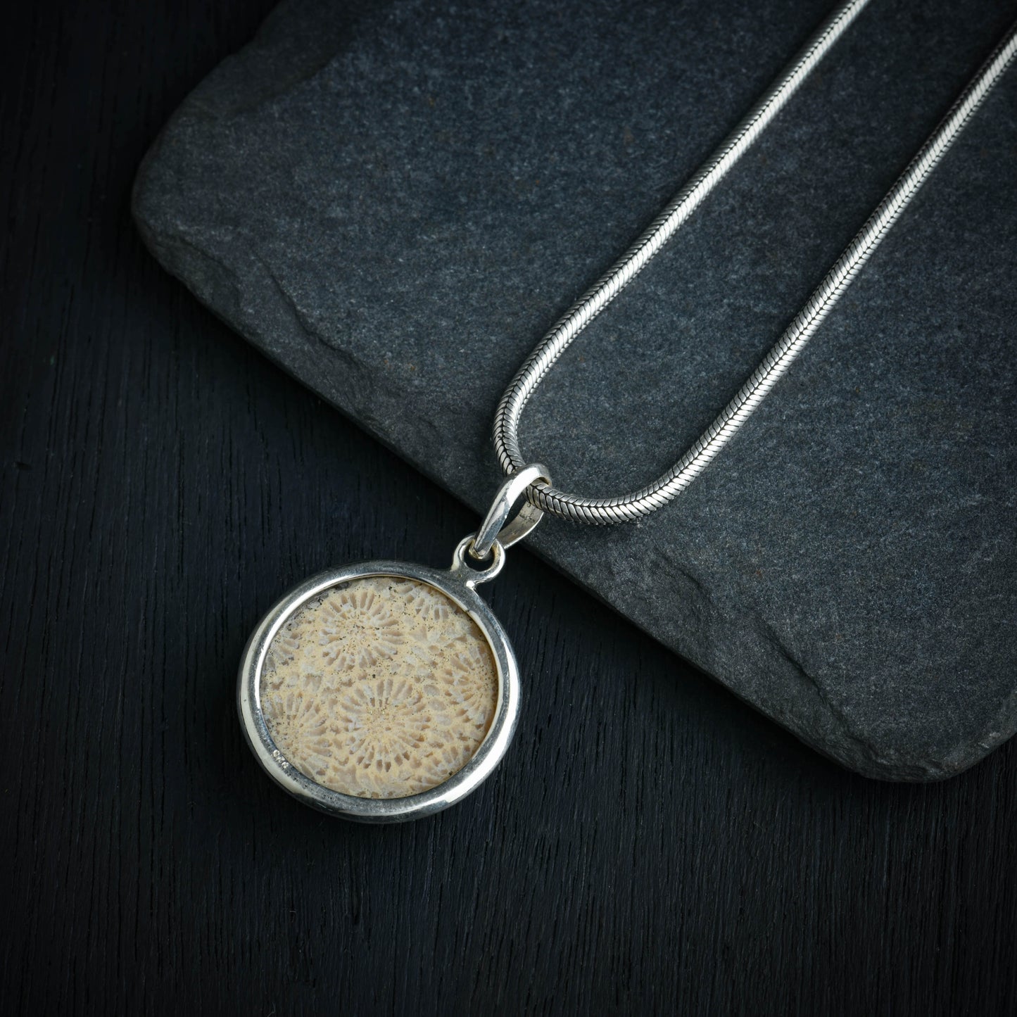 Ammonite Rond Silver Pendant