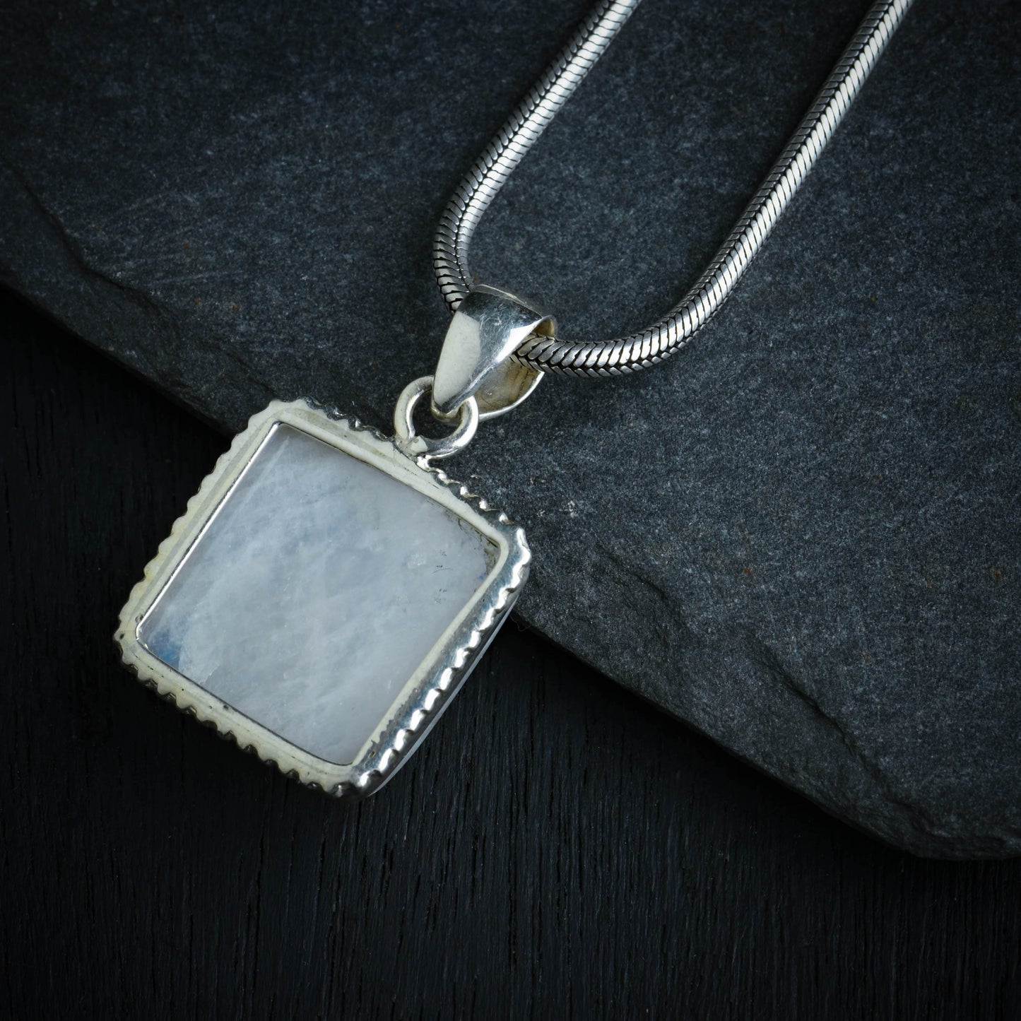 Moonstone Square Silver Pendant