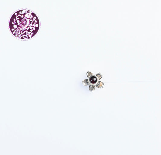 Mogra Garnet Silver Nose Pin
