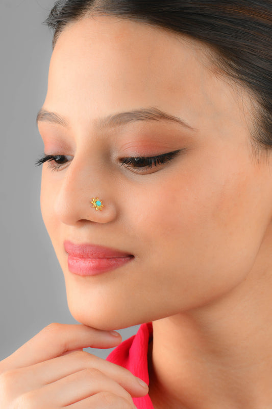 Turquoise Star Gold Plated Silver Nose Pin