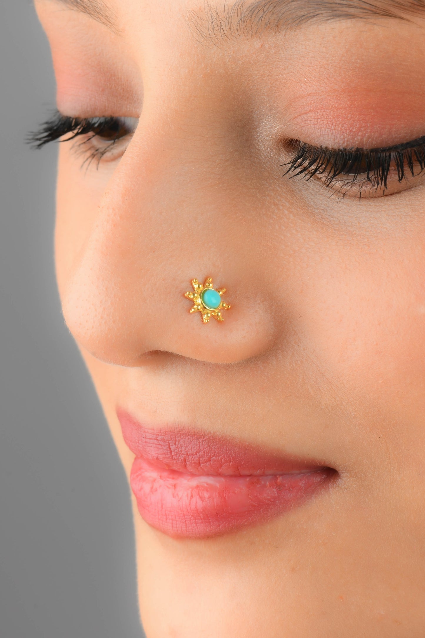 Turquoise Star Gold Plated Silver Nose Pin