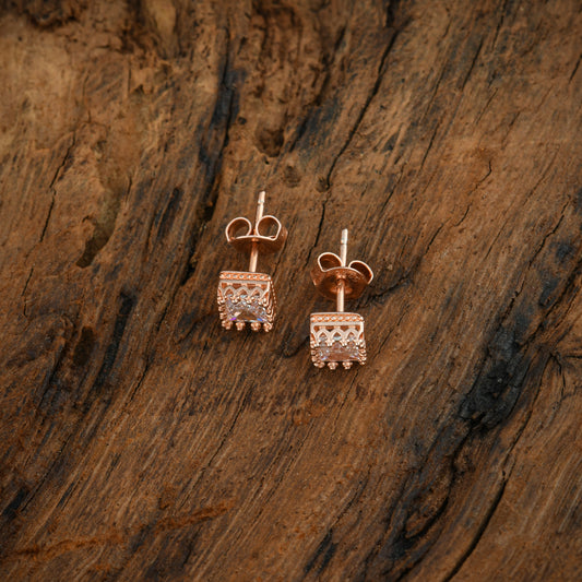Cushion Cut Rose Gold plated Silver Solitaire Studs