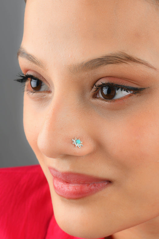 Turquoise Star Silver Nose Pin