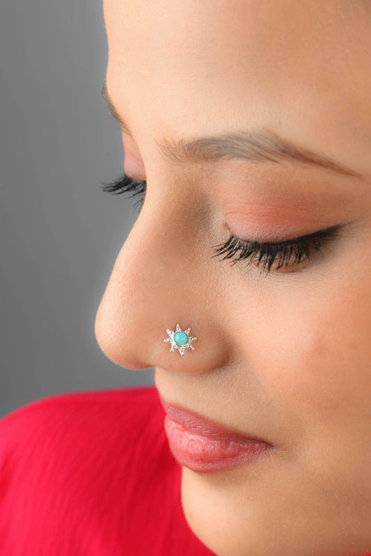 Turquoise Star Silver Nose Pin