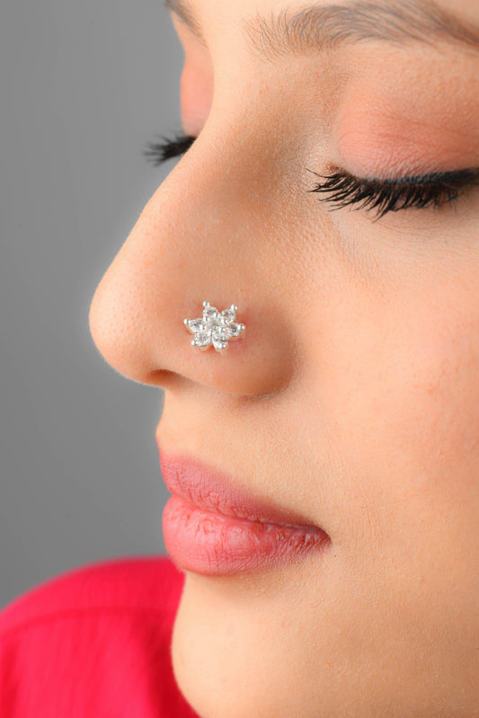 Silver CZ Nose Pin