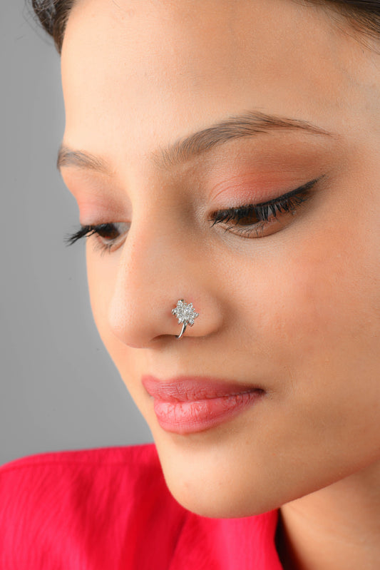Star CZ Clip On Silver Nose Pin