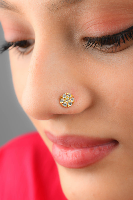 Aabha Gold Plated Silver CZ Nose Pin
