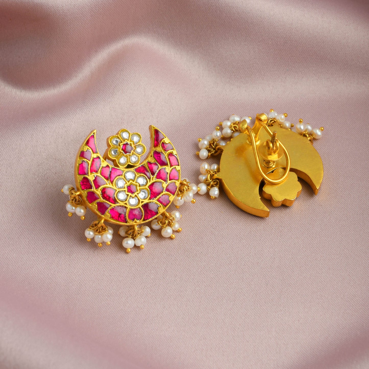Chand Kundan Gold Plated Silver Earrings