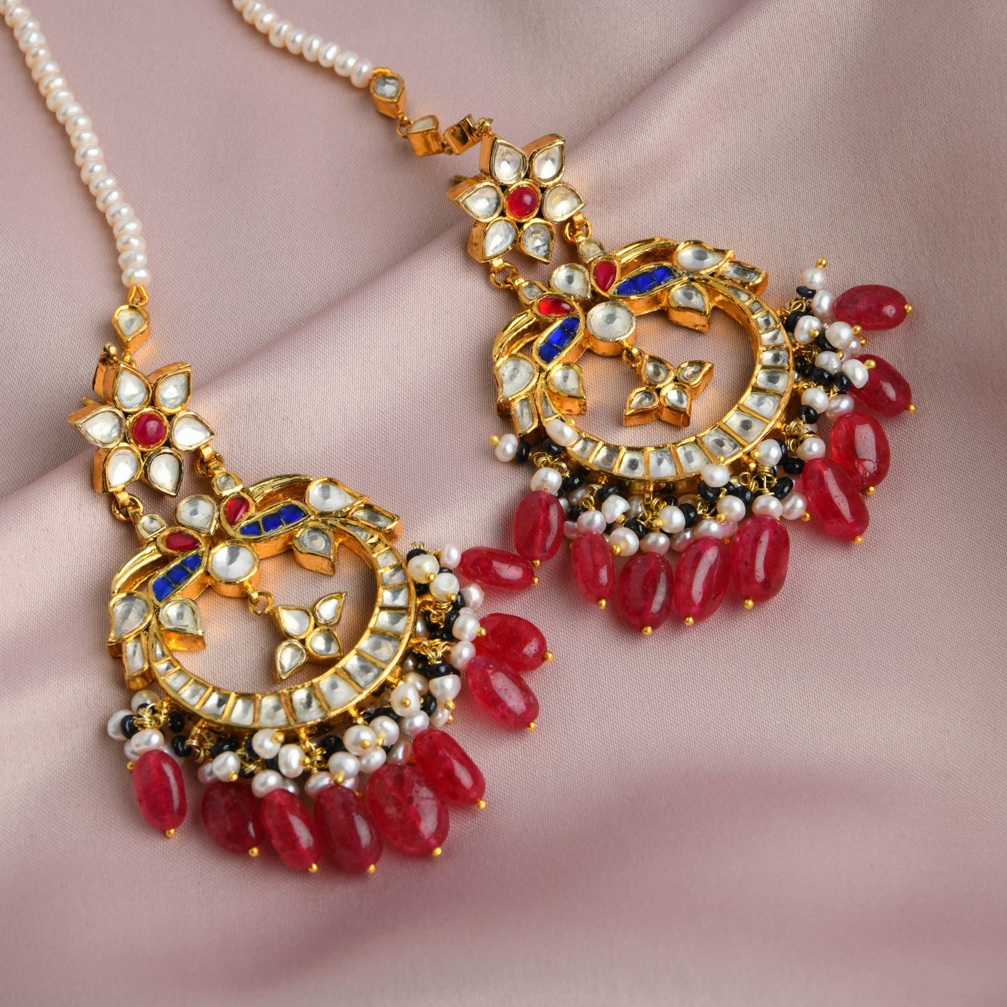 Royal Kundan Gold Plated Silver Chand Bali Earrings