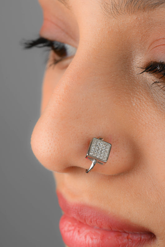 Square CZ Clip On Nose Pin