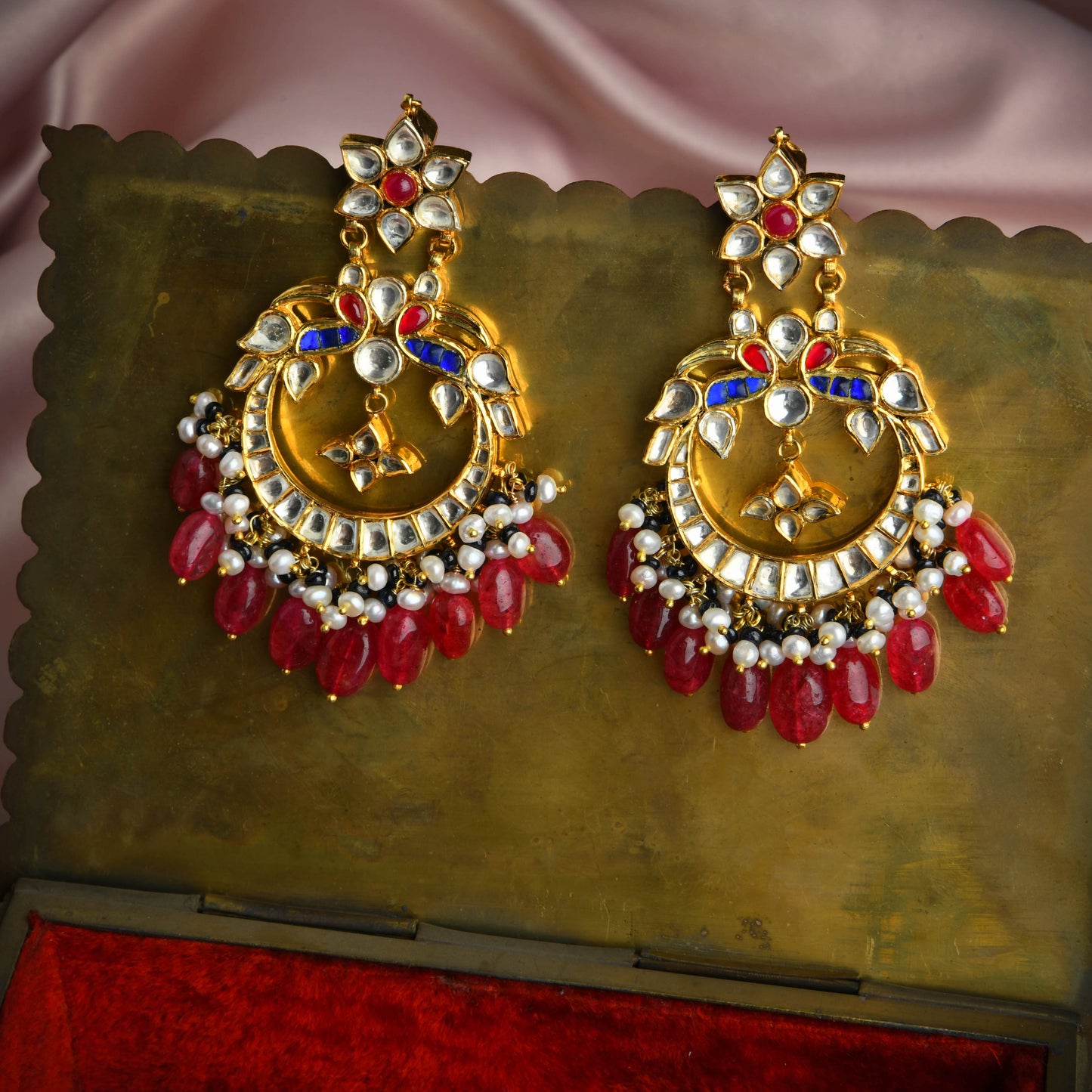 Royal Kundan Gold Plated Silver Chand Bali Earrings
