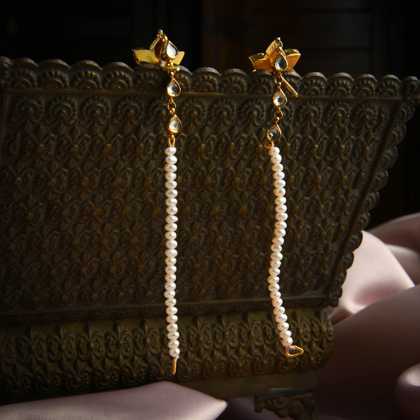 Royal Kundan Gold Plated Silver Chand Bali Earrings