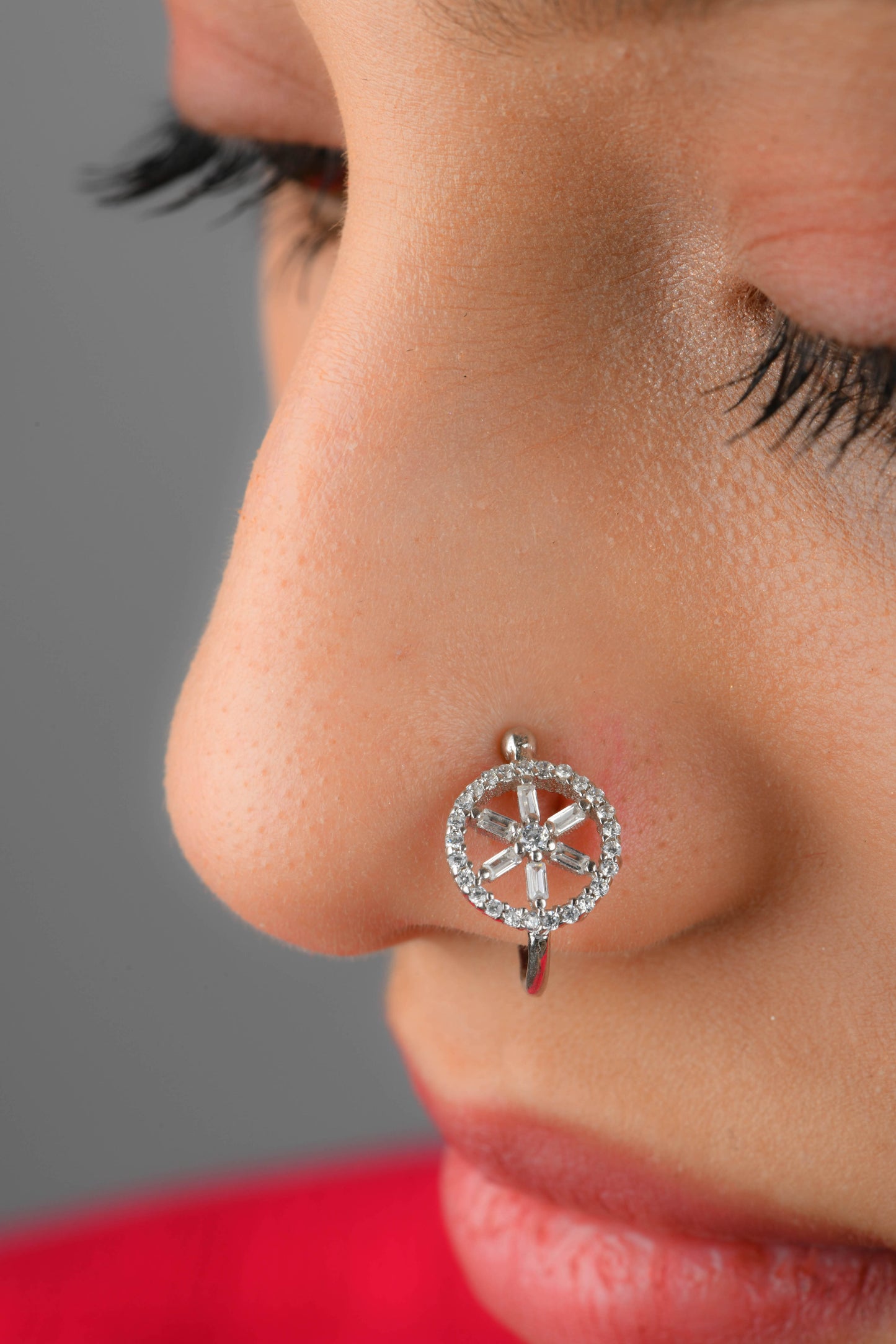 Wheel Of Life Silver Clip On Nose Pin