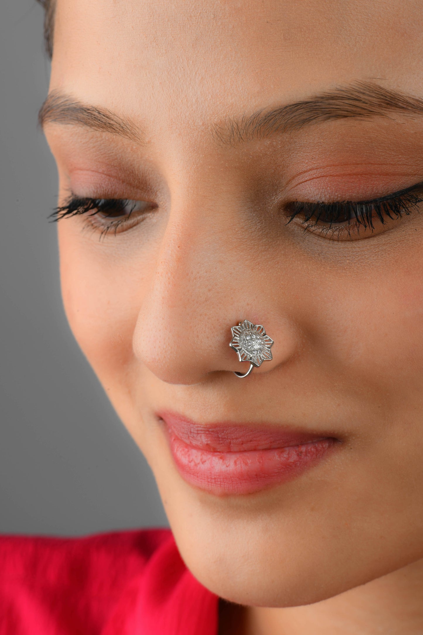 Sunflower Silver CZ Nose Pin