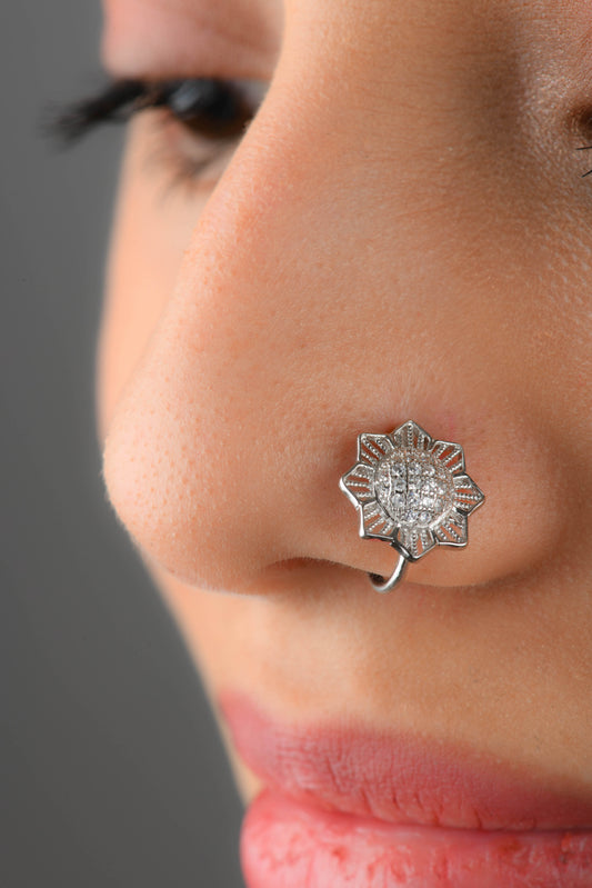 Sunflower Silver CZ Nose Pin