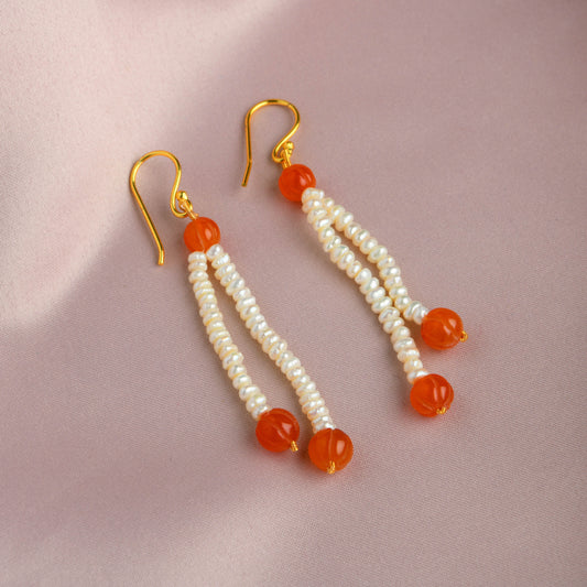 Freshwater Pearl Carnelian Danglers