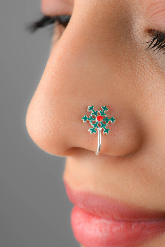 Snowflakes Silver Clip On Nose Pin