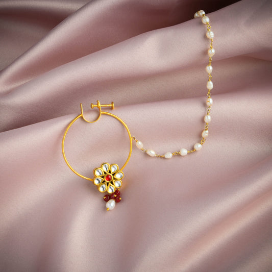 Traditional Gold-Plated Pearl and Gemstone Bridal Nath