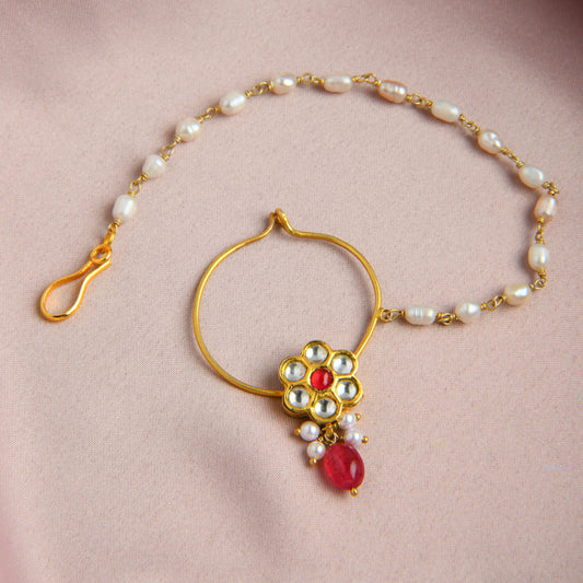 Elegant Silver Kundan Nose Pin( Piercing Type)