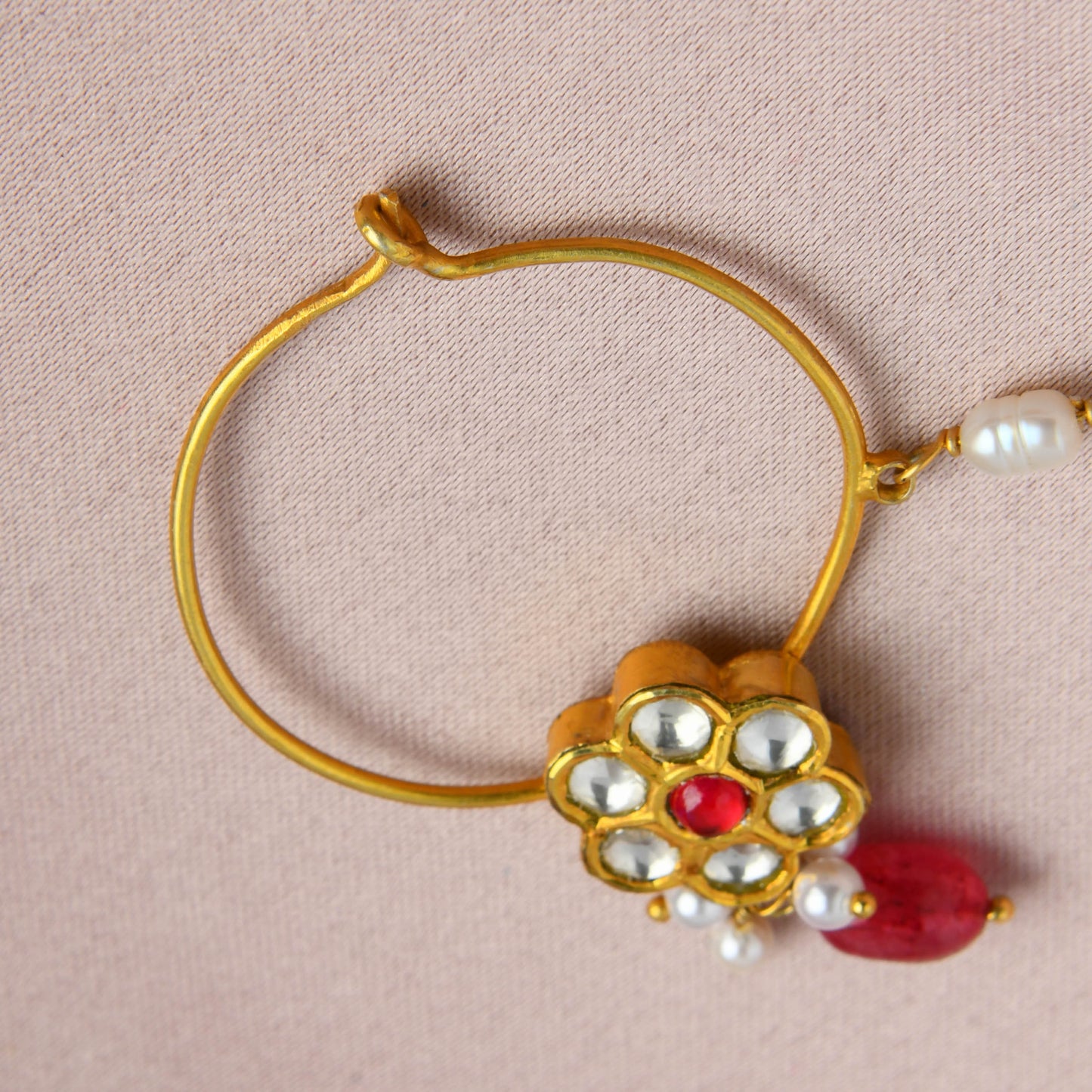 Elegant Silver Kundan Nose Pin( Piercing Type)
