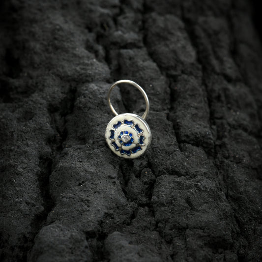 Blue Poppy Enamel Silver Nose Pin