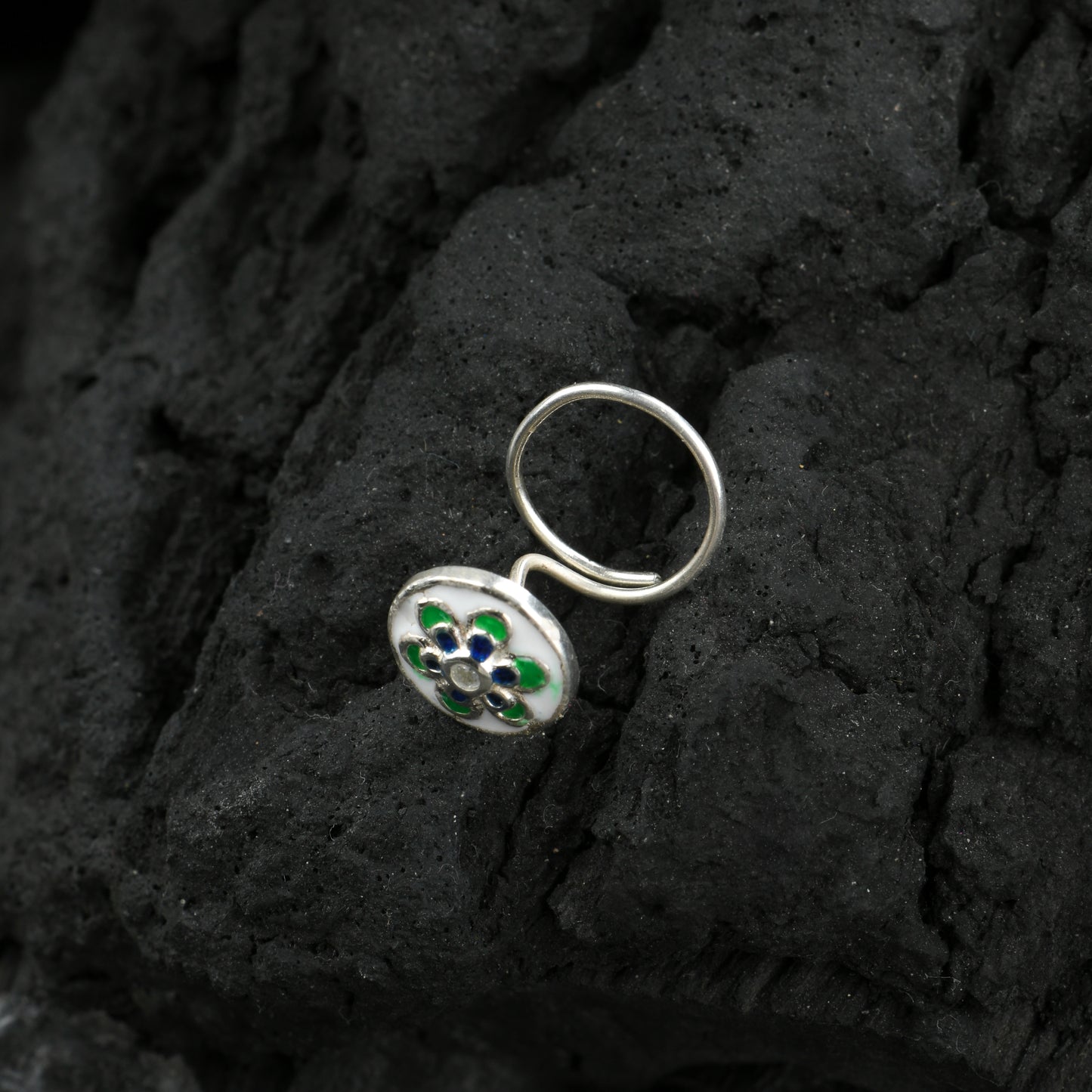 Pinwheel Enamel Silver Nose Pin