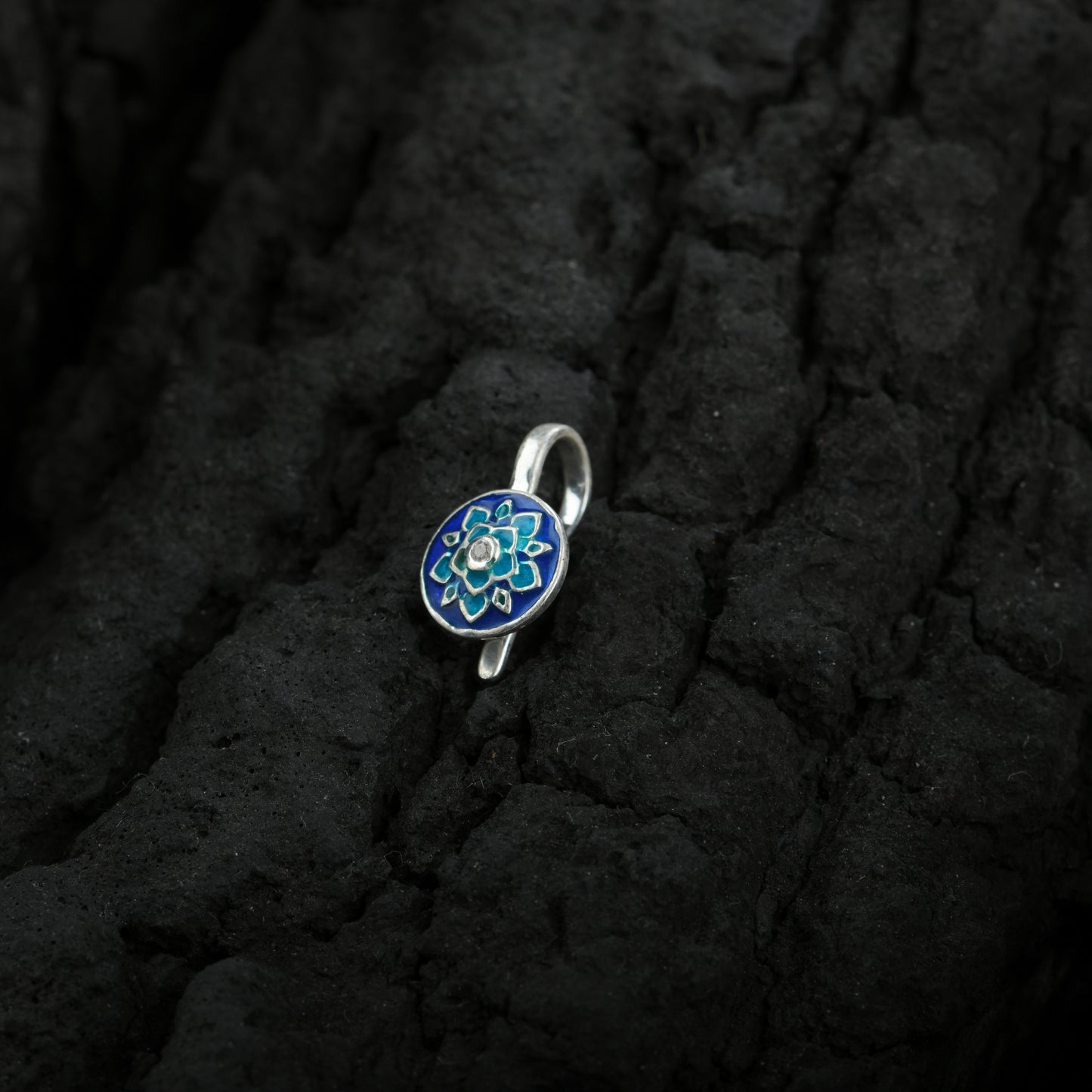 Blue Dahlia Silver Nose Pin