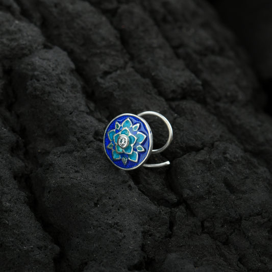 Blue Dahlia Silver Nose Pin