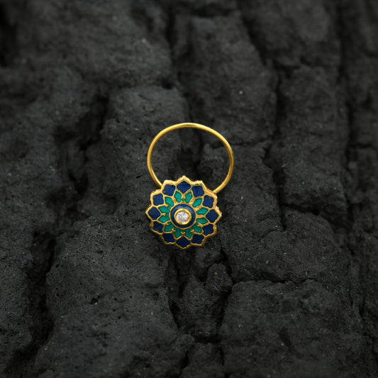 Sunflower Spark Meena Gold Plated Silver Nose Pin